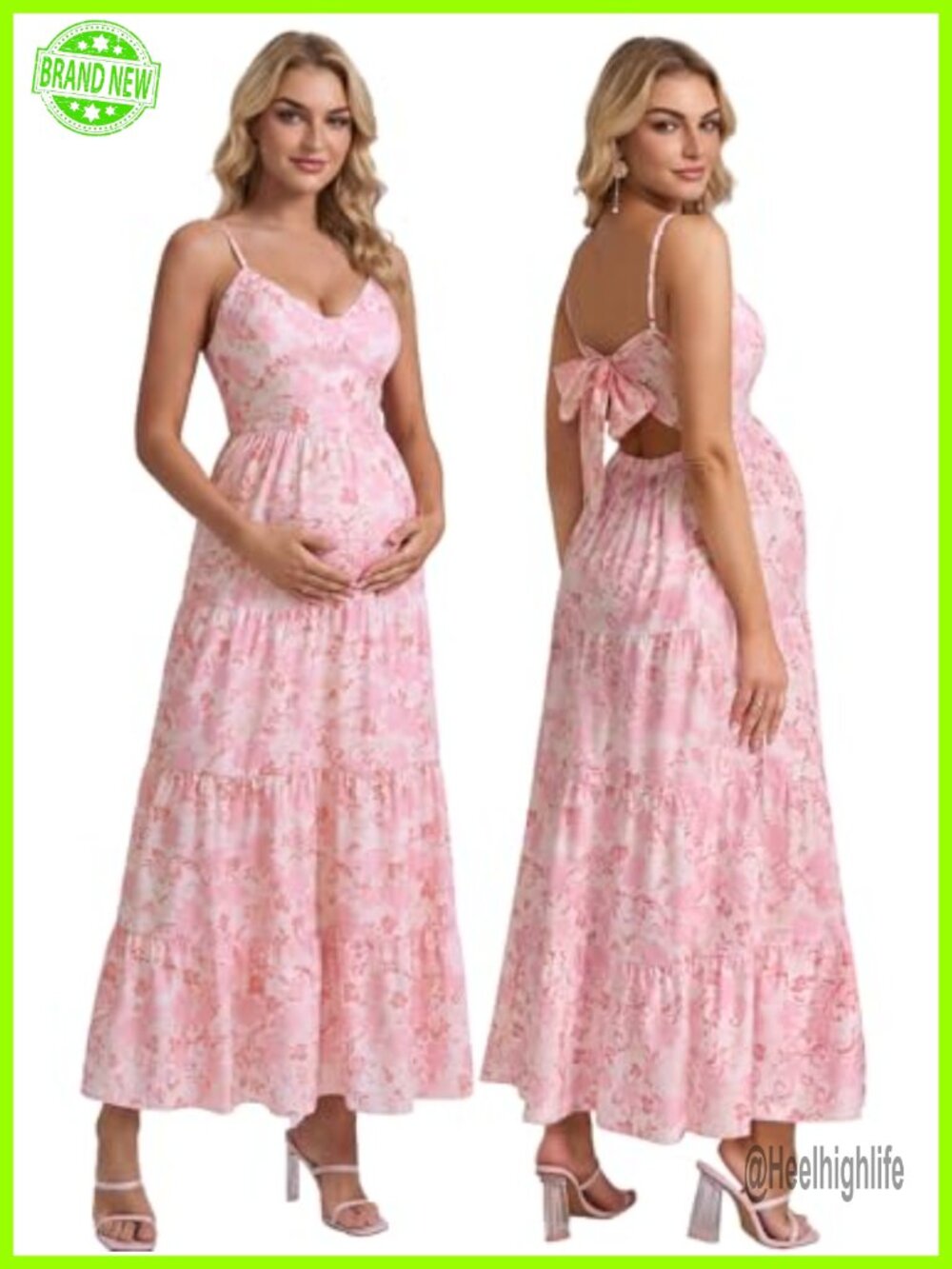 Maternity Floral Maxi Dress V-Neck Sleeveless Baby Shower Boho